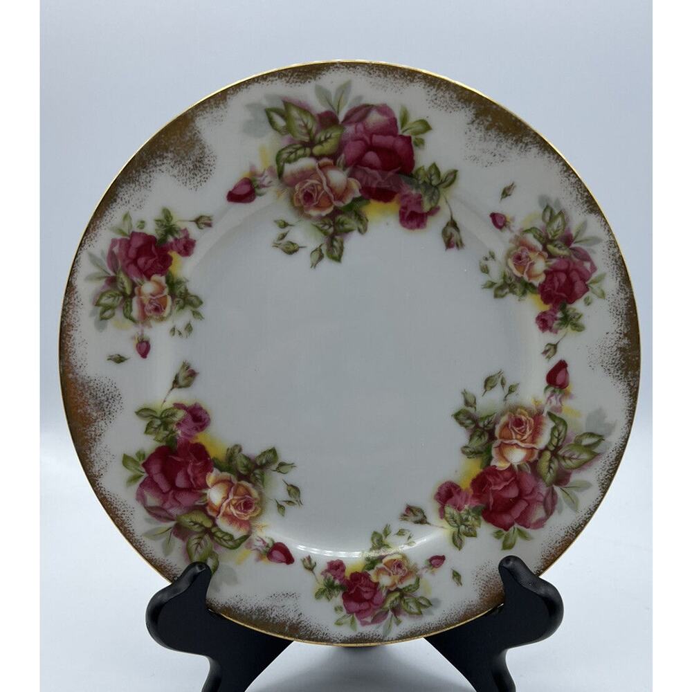 Plate Waco #2299 Japan 8 Inch Cookie Dessert Dish Roses Gold Trim Vintage